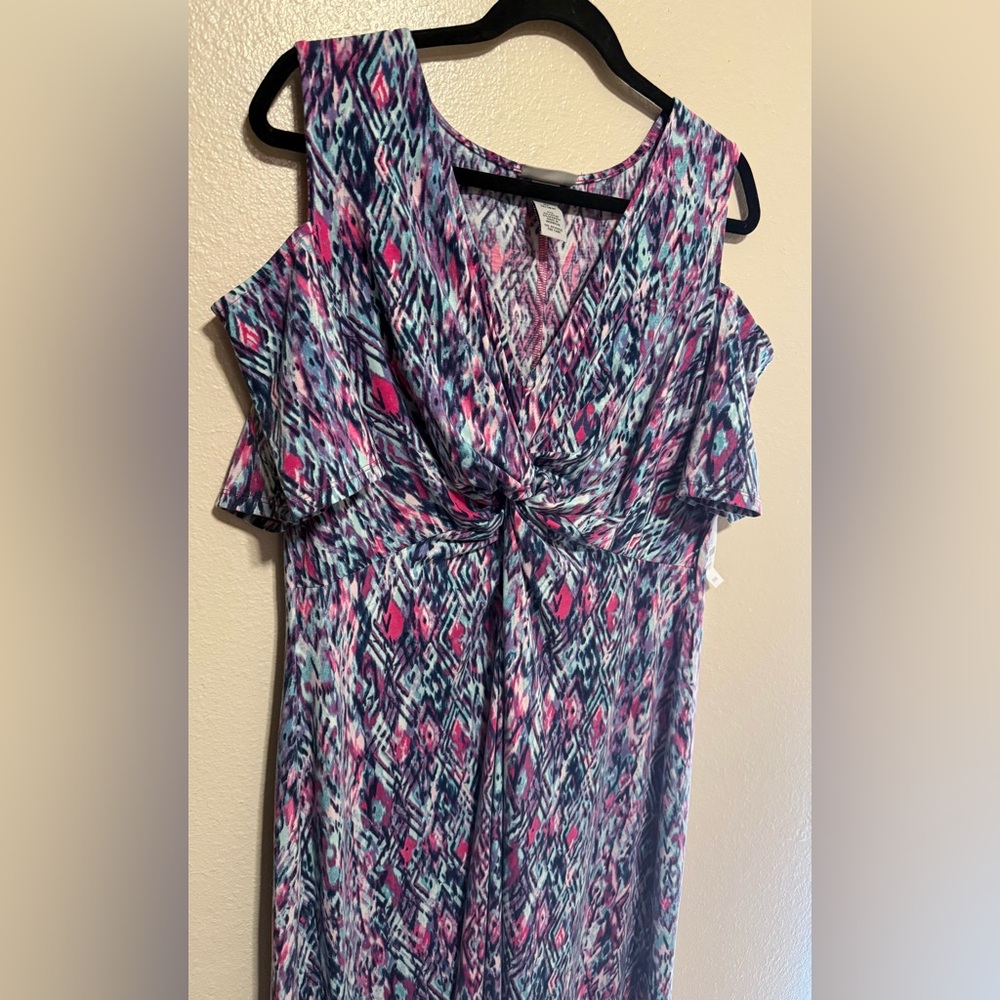Catherines Geometric Maxi Dress | Purple Multicolor Cold Shoulder Knit | 0X - Picture 4 of 4